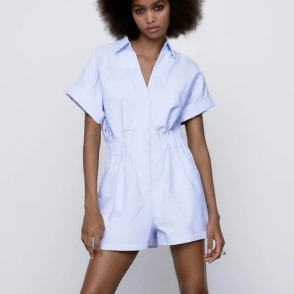 Zara Oxford Blue Playsuit/Romper - Picture 1 of 9